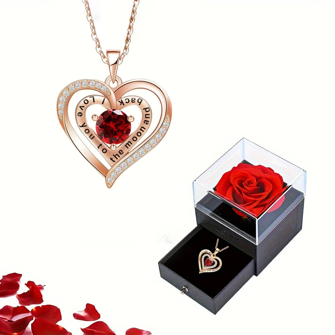 Luxury Red Zircon Pendant Necklace with Rose Flower Gift Box - Image 15