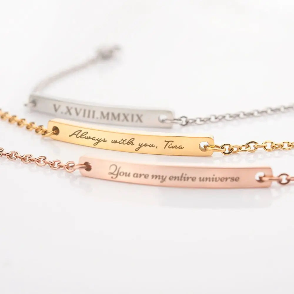 Gold Skinny Coordinate Bracelet – Custom Engraved Bar Bracelet for Her - Image 3