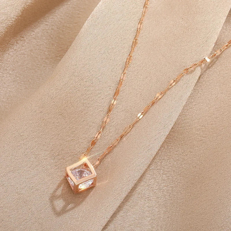 Classic Zircon Crystal Inside Hollow Square Necklace - Image 6