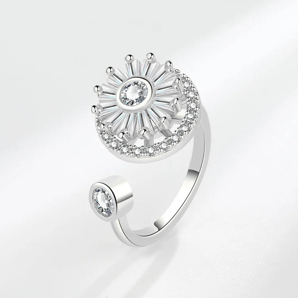 VENTFILLE 925 Sterling Silver Sunflower Zircon Rotatable Ring – Stress Relief Jewelry Gift for Women - Image 33
