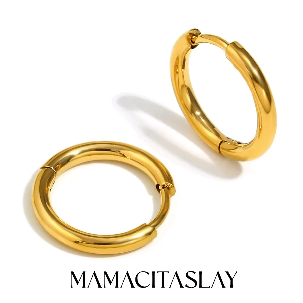 MamacitaSlay Trendy 18K Gold Plated Hoop Earrings – Stainless Steel Jewelry for Women