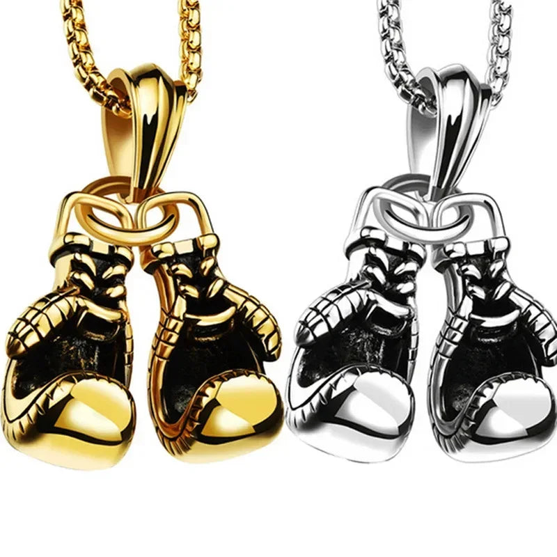 2025 New Retro Boxing Gloves Pendant Necklace – Hip Hop Punk Style for Men (S404)