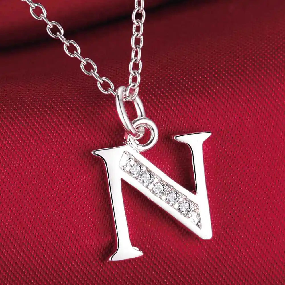 26 Letters 925 Sterling Silver Necklace Pendant – Zircon Accent Jewelry for Women - Image 3