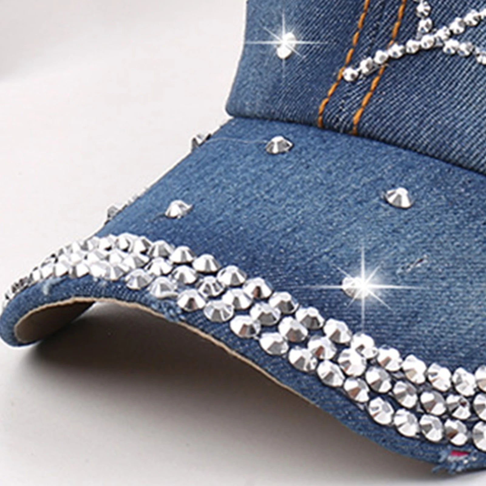 Stylish Rhinestone Studded Star Denim Baseball Cap – Adjustable Casual Outdoor Hat - Image 3