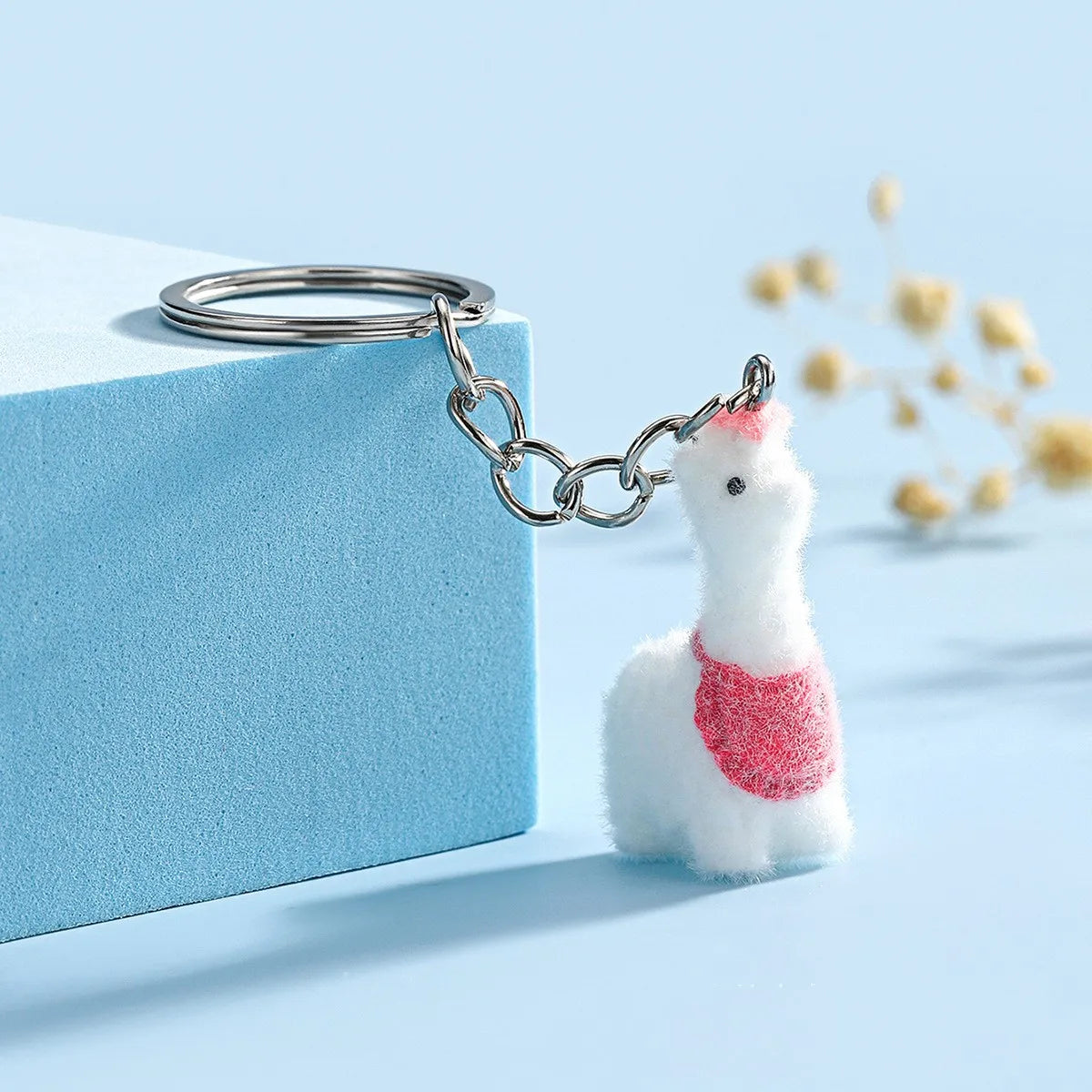 Cute Fuzzy Alpaca Charms Keychains – 3D Flocking Cartoon Animal Pendant for Bags & Gifts - Image 10