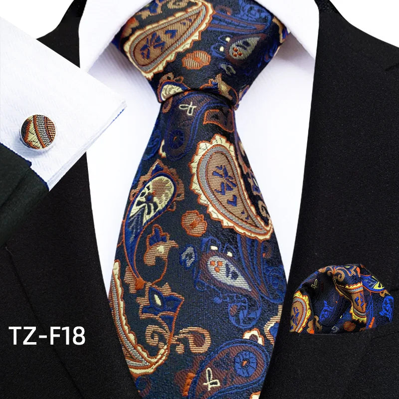 Luxury Paisley Tie & Handkerchief Set – Men's Suit Accessory with Cufflinks & Pocket Square - Image 15