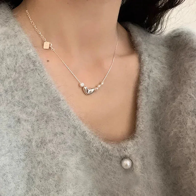 925 Silver Love Heart Pearl Necklace – Elegant & Versatile Jewelry Gift for Women - Image 6
