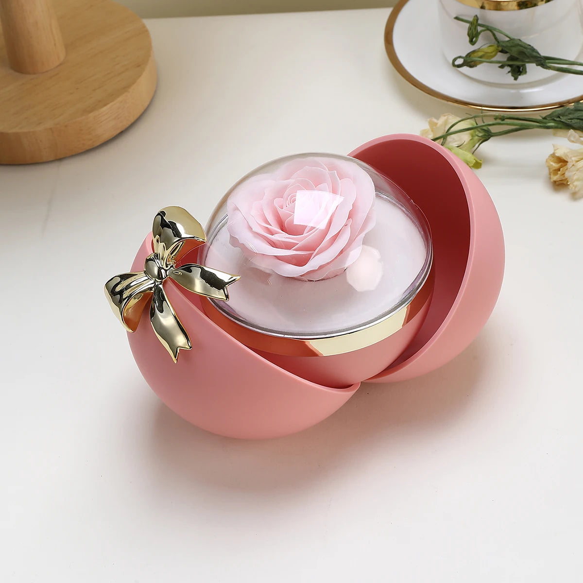 Round Bow Eternal Rose Gift Box – Jewelry Storage with Necklace or Ring Display - Image 7