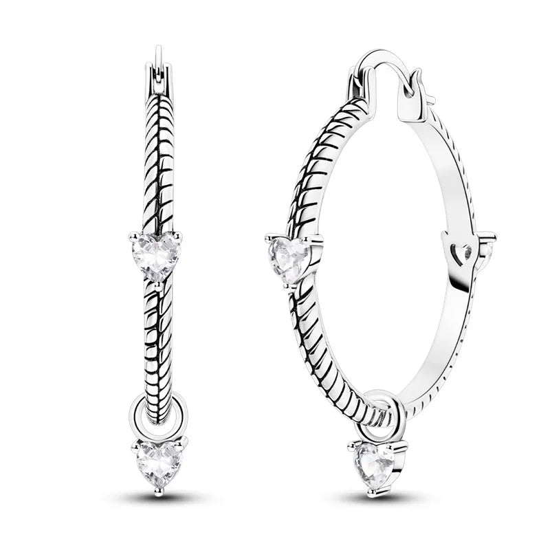 Luxury Original 925 Sterling Silver Chunky Hoop Earrings – Big Heart Circle Zircon Design - Image 53