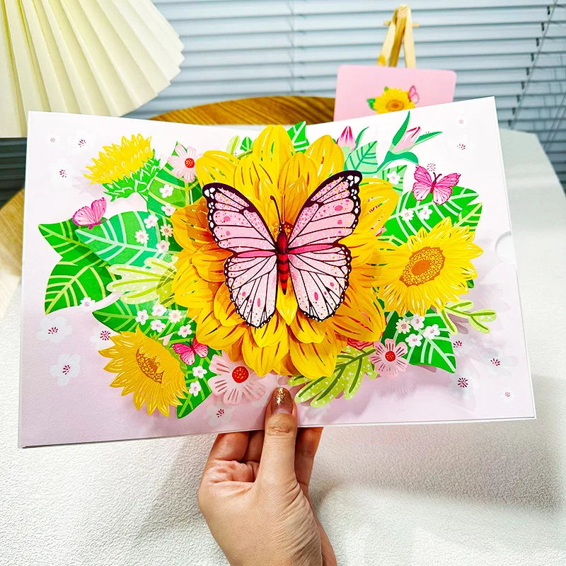 Birthday Card – Ins Wind Butterfly Dance Sunflower Premium 3D - Image 2
