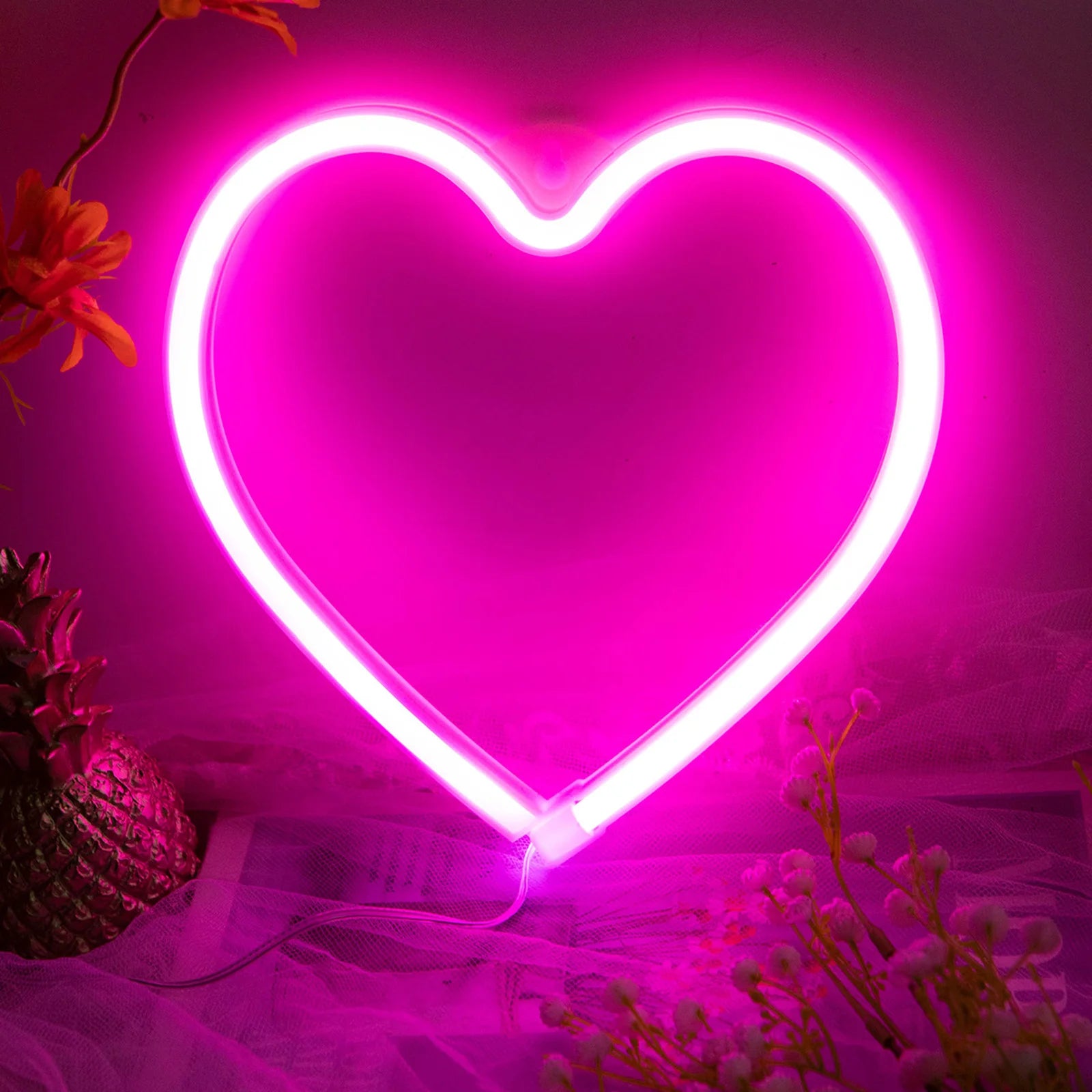 Neon Heart LED Light – Pink Heart-Shaped Sign for Home Décor & Gifts