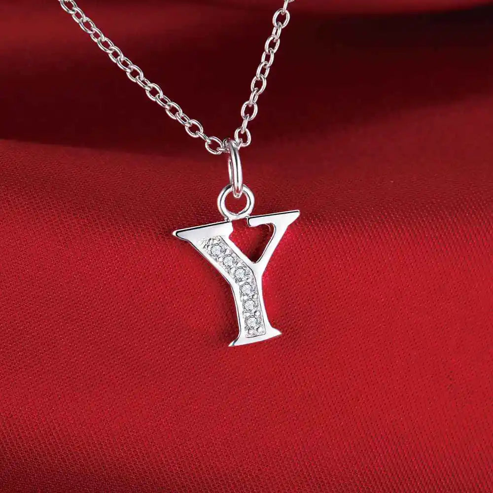 26 Letters 925 Sterling Silver Necklace Pendant – Zircon Accent Jewelry for Women - Image 14