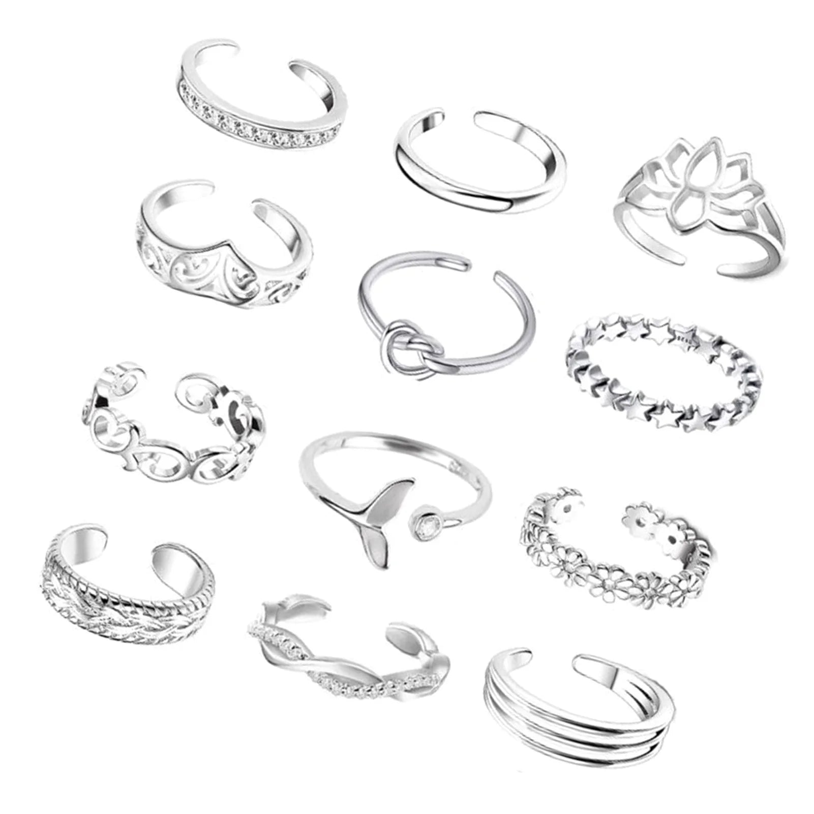 12Pcs Adjustable Foot Ring Set – Rose Gold/Silver/Gold Open Toe Rings for Women - Image 5