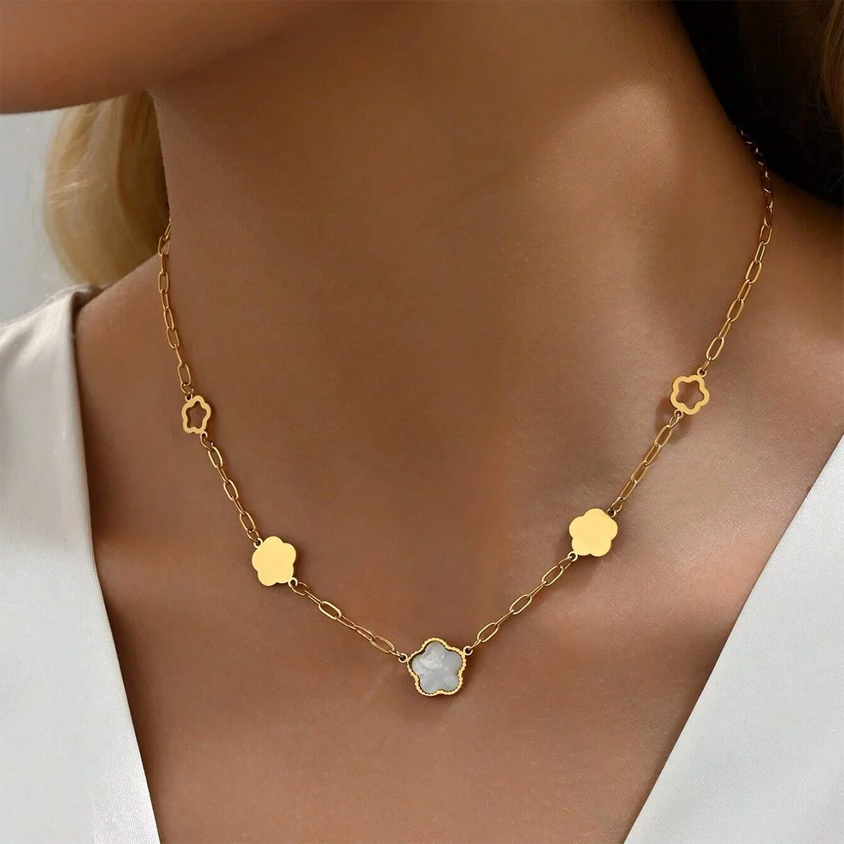 Youthway 18K Gold Plated Flower Bracelet & Necklace Set – Waterproof Classic Jewelry for Women - Image 3