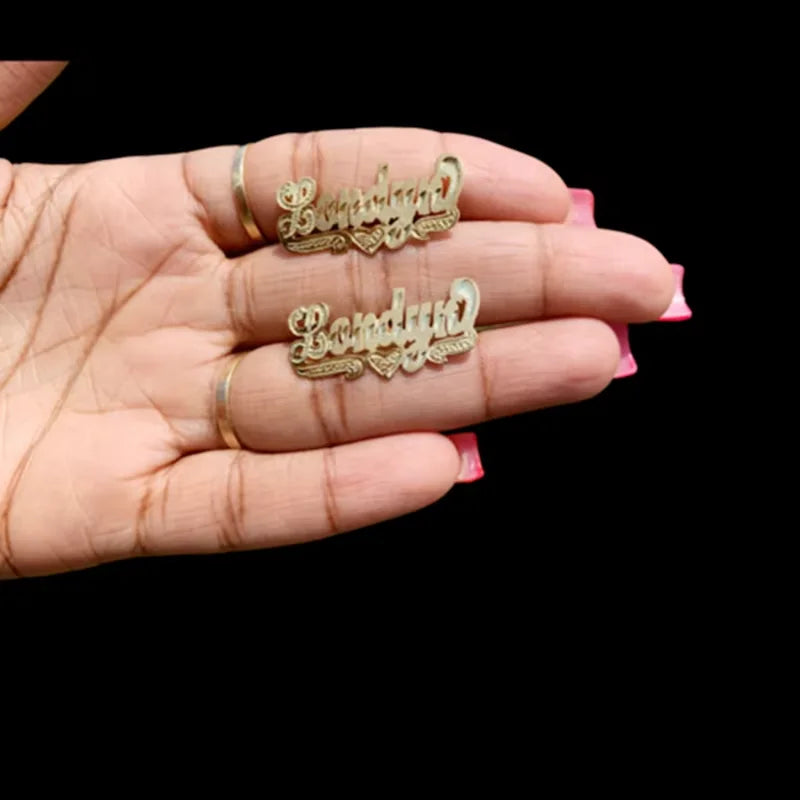 DHQH Customized Name Earrings – 3D Gold Plated Stainless Steel Nameplate Jewelry - Image 7
