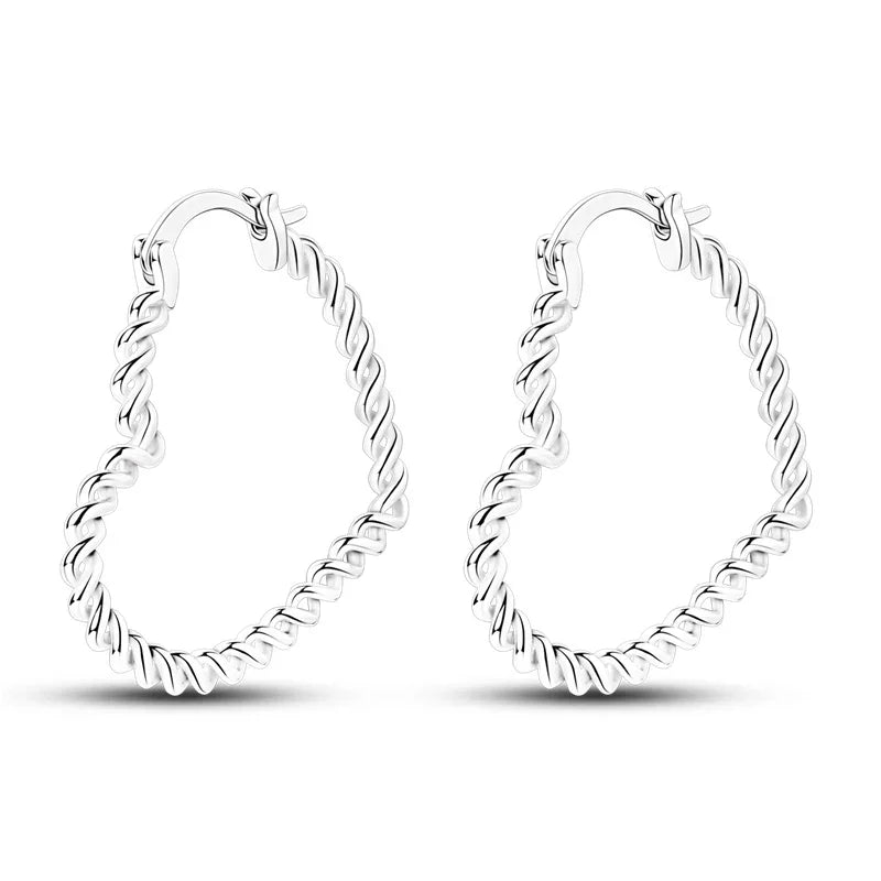 Luxury Original 925 Sterling Silver Chunky Hoop Earrings – Big Heart Circle Zircon Design - Image 61