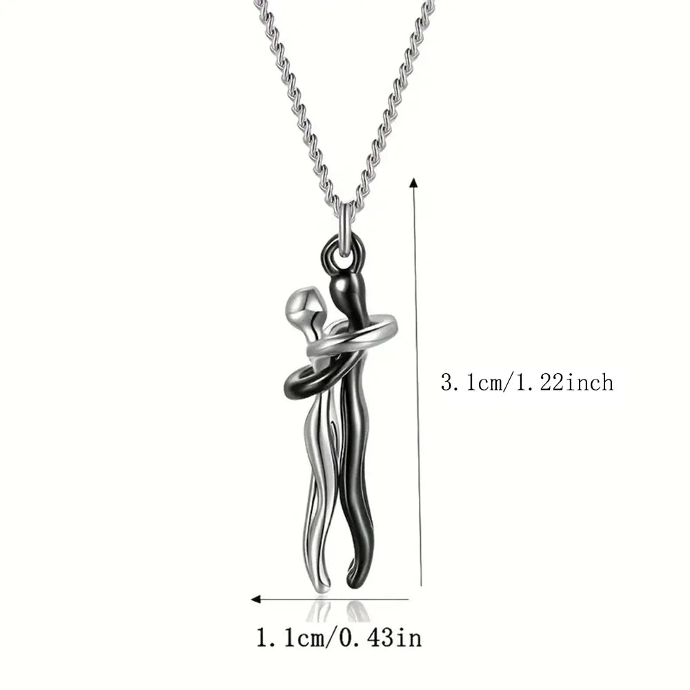 Chic Black Hug Pendant Necklace for Couples - Image 2
