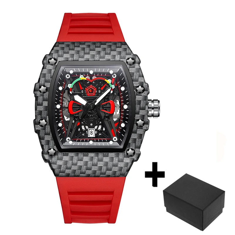 Sport Red Rubber Quartz Watch – Tonneau-Style Men's Fashion Wristwatch - Image 8