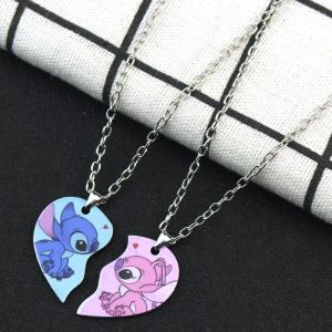1 Pair Lilo & Stitch Pendant Necklaces – Kawaii Stainless Steel Couple Neck Chains