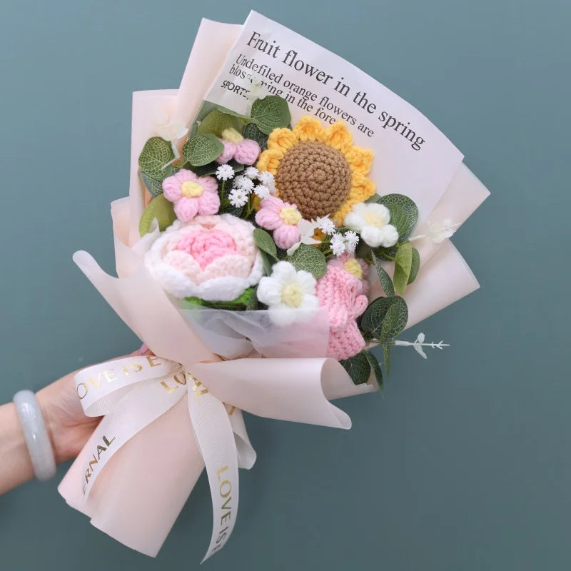 Finished Knitted Flowers Sunflowers Crochet Bouquet - Image 29