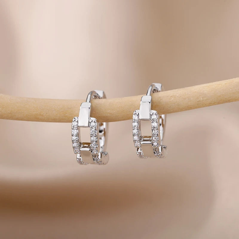 Cute Zircon Heart Stainless Steel Earrings – Y2K Silver Charm Hoop for Women - Image 13