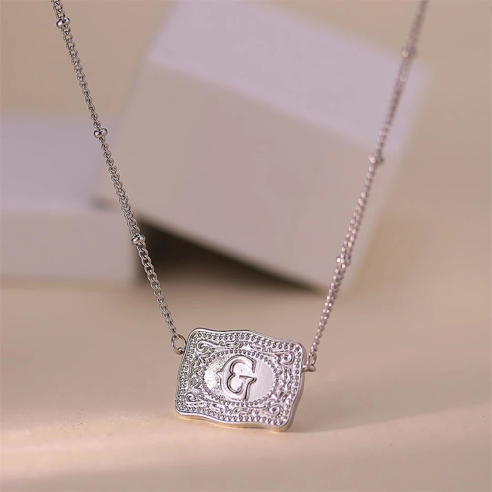 Trendy Initial Letter Pendant Necklace – Personalized Belt Buckle Style Y2K Jewelry for Women - Image 4