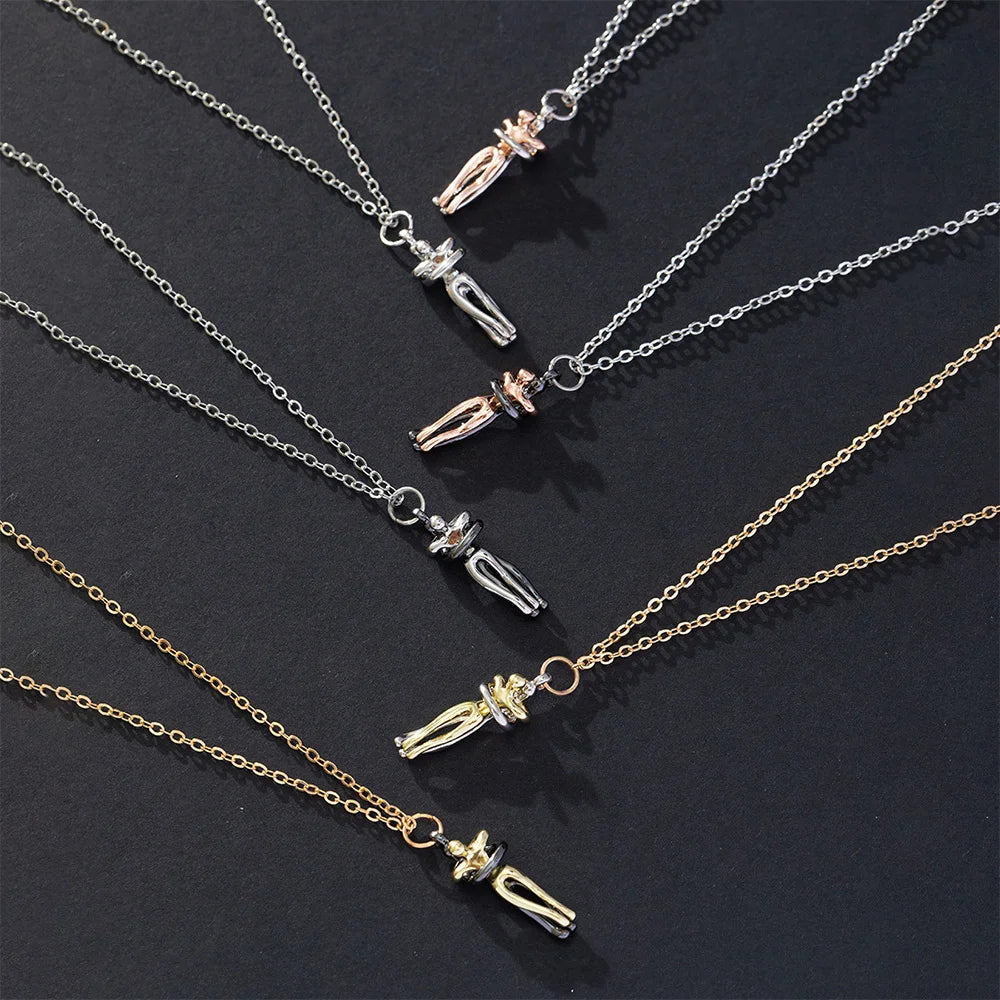 Chic Black Hug Pendant Necklace for Couples - Image 6